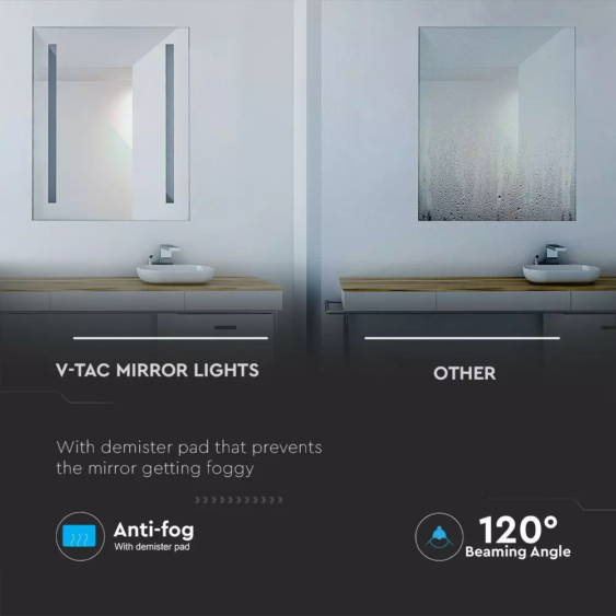 V-TAC 17W szögletes tükör LED világítással, hideg fehér - SKU 40441