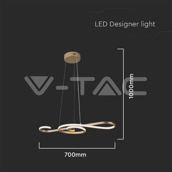 V-TAC 18W Arany violinkulcs csillár, meleg fehér, 125 Lm/W - SKU 8021