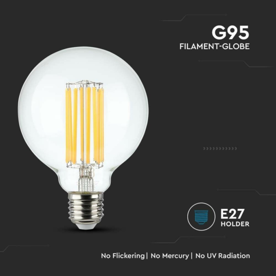 V-TAC 18W E27 meleg fehér filament G95 LED égő - SKU 212803