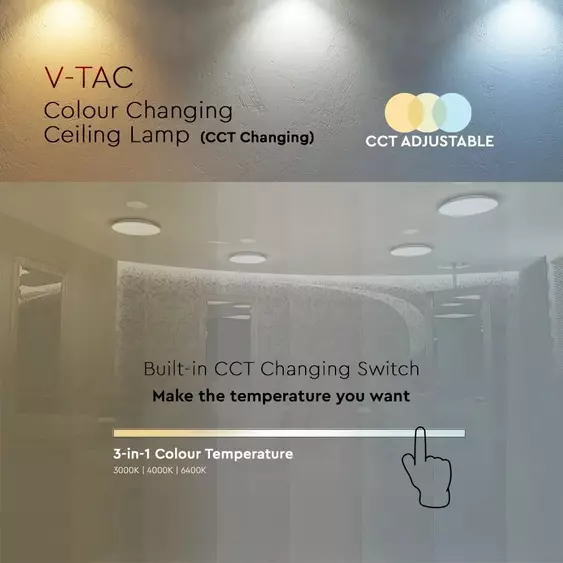 V-TAC 18W fehér, mennyezeti LED lámpa, ø31 cm, változtatható szinhőmérséklettel - SKU 217605