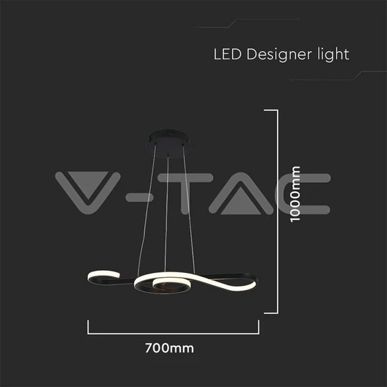 V-TAC 18W Fekete violinkulcs csillár, meleg fehér, 125 Lm/W - SKU 8020