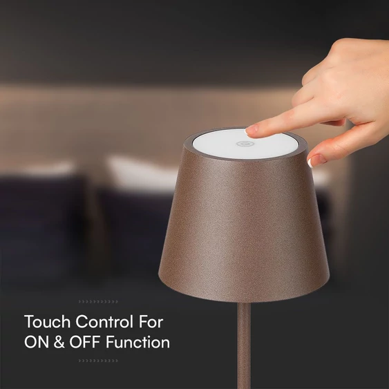 V-TAC 1.5W Corten barna, érintéssel vezérelhető akkumulátoros LED lámpa, meleg fehér - SKU 23446