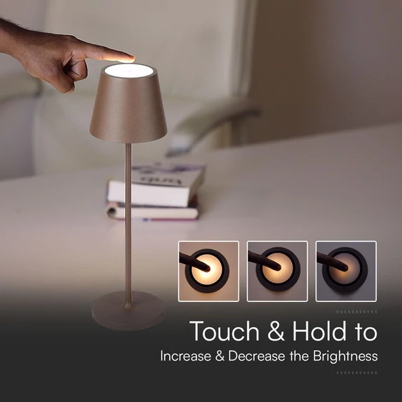 V-TAC 1.5W Corten barna, érintéssel vezérelhető akkumulátoros LED lámpa, meleg fehér - SKU 23446