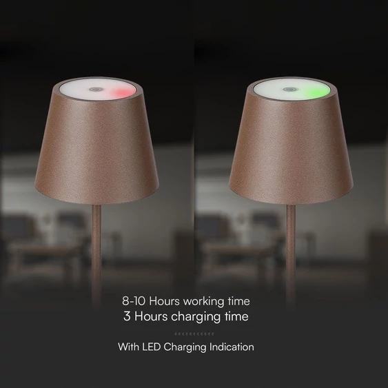 V-TAC 1.5W Corten barna, érintéssel vezérelhető akkumulátoros LED lámpa, meleg fehér - SKU 23446