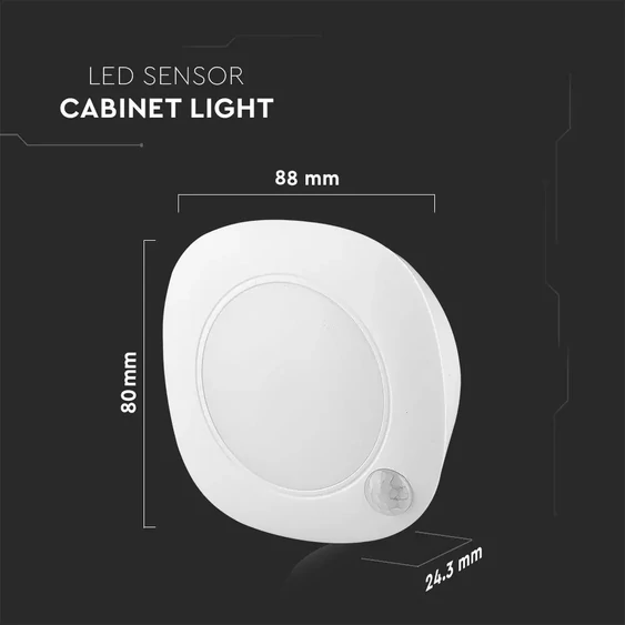 V-TAC 1.5W mozgásérzékelős, elemes, LED bútorvilágítás, természetes fehér - SKU 813