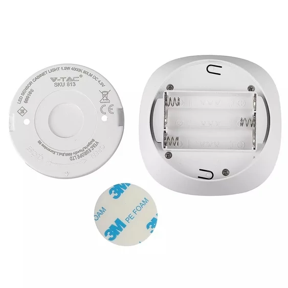 V-TAC 1.5W mozgásérzékelős, elemes, LED bútorvilágítás, természetes fehér - SKU 813