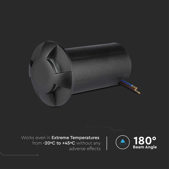 V-TAC 1W DC12V kültéri, 4 irányú talajlámpa, fekete, IP67, meleg fehér - SKU 211470