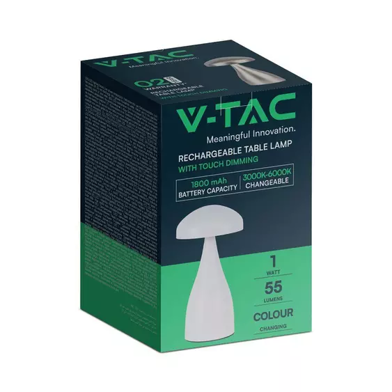 V-TAC 1W fehér, érintéssel vezérelhető akkumulátoros LED gomba alakú lámpa, CCT - SKU 7896