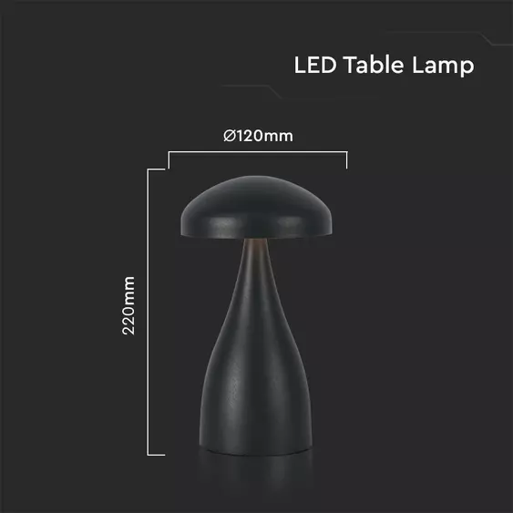 V-TAC 1W fekete, érintéssel vezérelhető akkumulátoros LED gomba alakú lámpa, CCT - SKU 7895