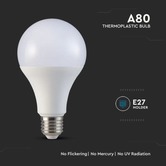 V-TAC 20W E27 hideg fehér A80 LED égő, 120LM/W - SKU 21239
