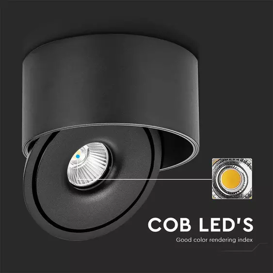 V-TAC 20W mennyezeti COB LED mélysugárzó, állítható szöggel, fekete házzal, CCT - SKU 23156