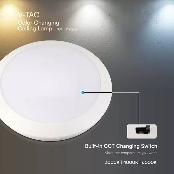 V-TAC 20W mennyezeti LED lámpa, IP66, IK10 szenzorral, állítható színhőmérséklettel - SKU 23160