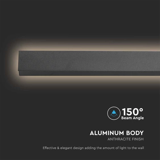 V-TAC 23W lineáris fali LED lámpa, 141cm, antracit, természetes fehér - SKU 10439