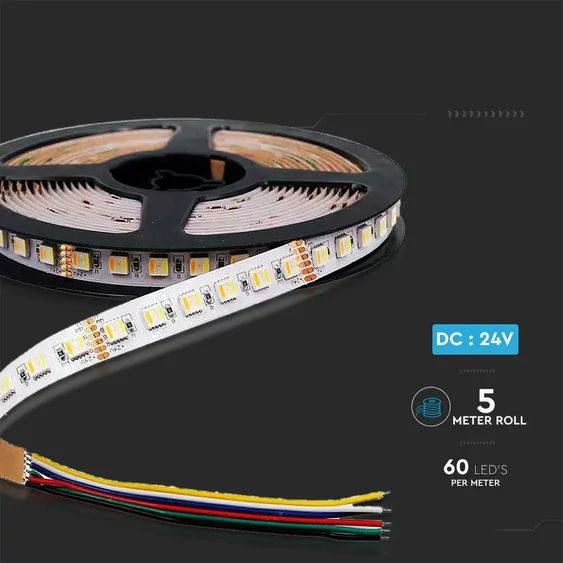 V-TAC 24V RGB és változtatható színhőmérsékletű IP20 LED szalag, SMD 5050, 60 LED/m - SKU 2895