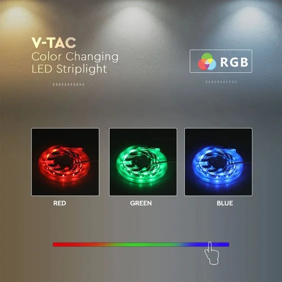 V-TAC 24V RGB és változtatható színhőmérsékletű IP20 LED szalag, SMD 5050, 60 LED/m - SKU 2895