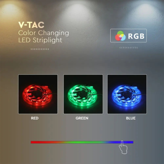 V-TAC 24V RGB és változtatható színhőmérsékletű IP65 LED szalag, SMD 5050, 60 LED/m - SKU 2896