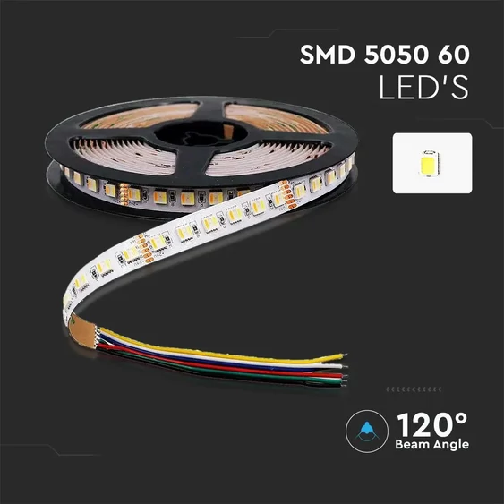 V-TAC 24V RGB+CCT IP65 LED szalag, SMD 5050, 60 LED/m - SKU 2896