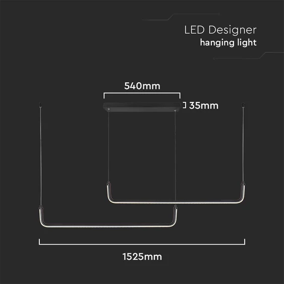 V-TAC 24W designer kétirányú csillár, természetes fehér, fekete házzal, 100 Lm/W - SKU 6941