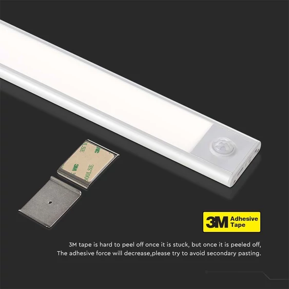 V-TAC 2.5W, 2in1 akkumulátoros LED bútorvilágítás, meleg fehér, ezüst házzal, 60 cm - SKU 2969