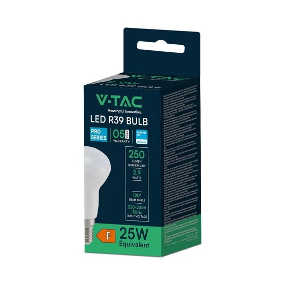 V-TAC 2.9W E14 természetes fehér R39 LED égő - SKU 21211