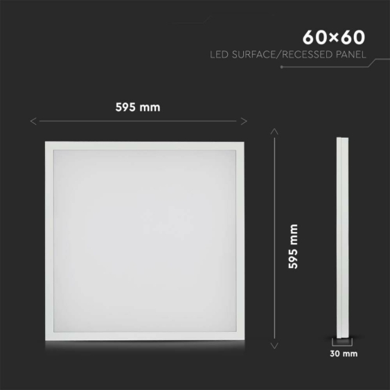 V-TAC 2in1 LED panel hideg fehér 40W 60 x 60cm, 110 Lm/W - SKU 638021