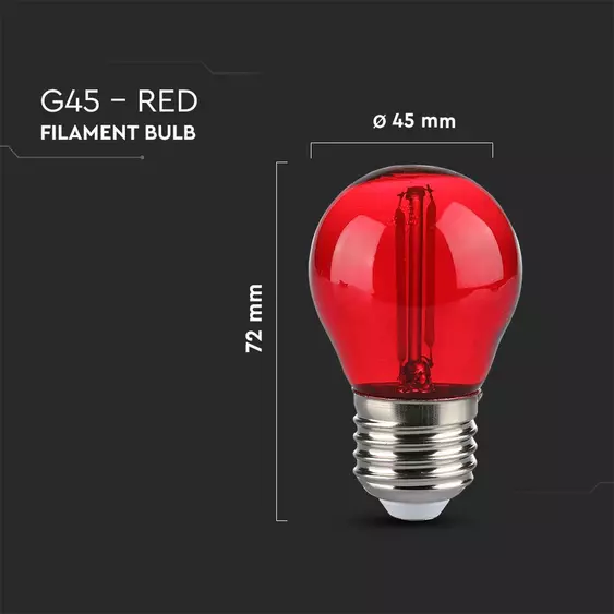 V-TAC 2W E27 piros filament G45 LED égő - SKU 217413