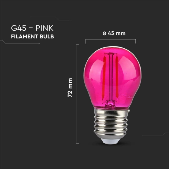 V-TAC 2W E27 rózsaszín filament G45 LED égő - SKU 217410
