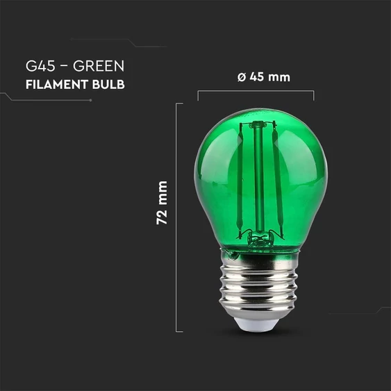 V-TAC 2W E27 zöld filament G45 LED égő - SKU 217411