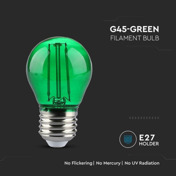 V-TAC 2W E27 zöld filament G45 LED égő - SKU 217411
