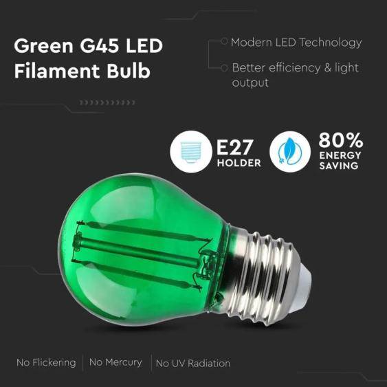 V-TAC 2W E27 zöld filament LED égő - SKU 7411