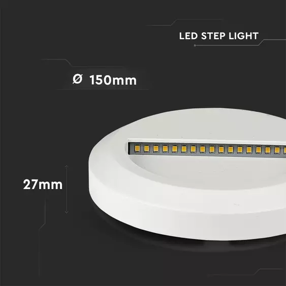 V-TAC 2W fehér LED lépcsővilágítás, kerek, IP65, meleg fehér - SKU 211315