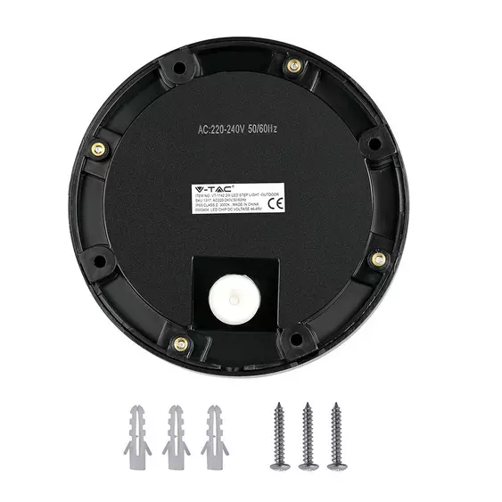 V-TAC 2W fekete LED lépcsővilágítás, kerek, IP65, természetes fehér - SKU 211316