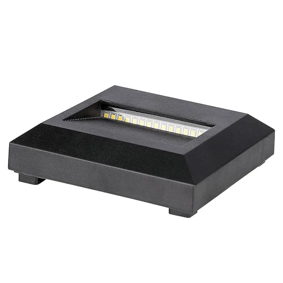 V-TAC 2W fekete LED lépcsővilágítás, szögletes, IP65, meleg fehér - SKU 1323