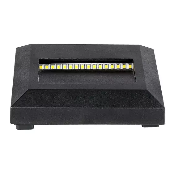 V-TAC 2W fekete LED lépcsővilágítás, szögletes, IP65, meleg fehér - SKU 1323
