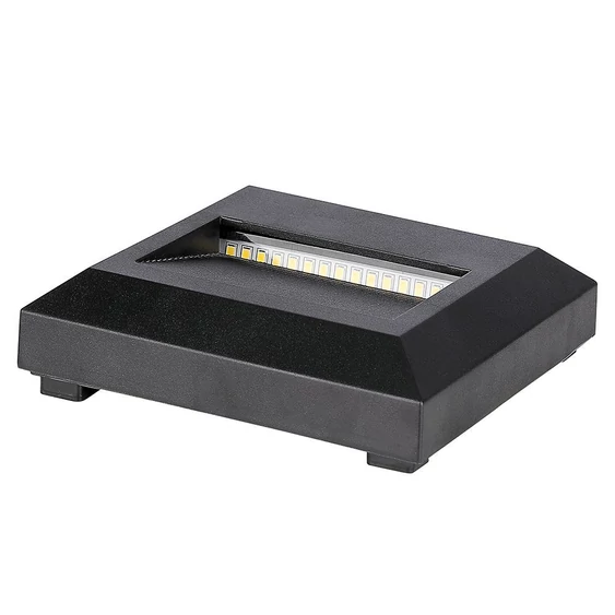 V-TAC 2W fekete LED lépcsővilágítás, szögletes, IP65, meleg fehér - SKU 211323
