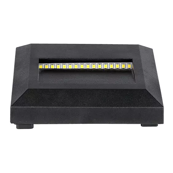 V-TAC 2W fekete LED lépcsővilágítás, szögletes, IP65, meleg fehér - SKU 211323