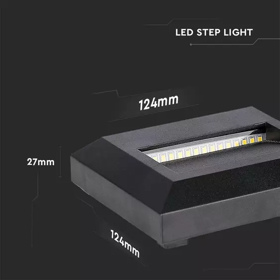 V-TAC 2W fekete LED lépcsővilágítás, szögletes, IP65, természetes fehér - SKU 211322