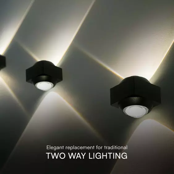 V-TAC 2W kültéri fali COB LED lámpa, 2 irányú szögletes,fekete házzal, természetes fehér - SKU 23030