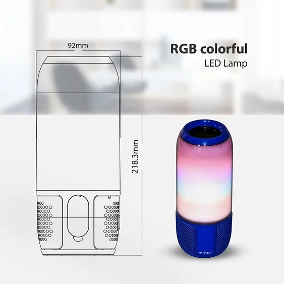 V-TAC 2x3W kék Bluetooth hangszóró LED világítással - SKU 8569