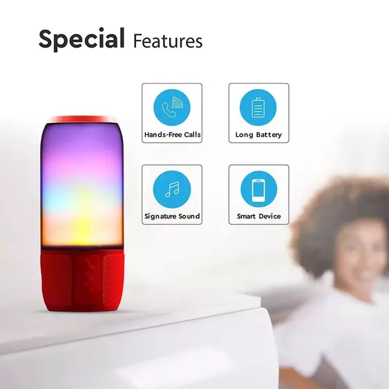 V-TAC 2x3W piros Bluetooth hangszóró LED világítással - SKU 8571
