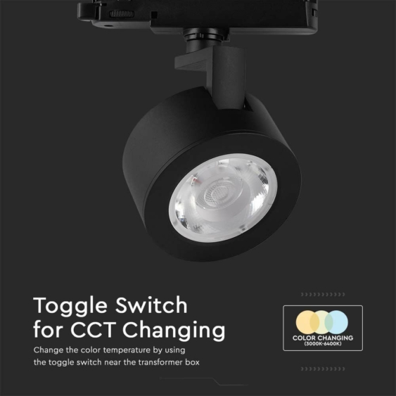V-TAC 30W 3in1 fekete tracklight lámpa, állítható színhőmérséklettel - SKU 10371