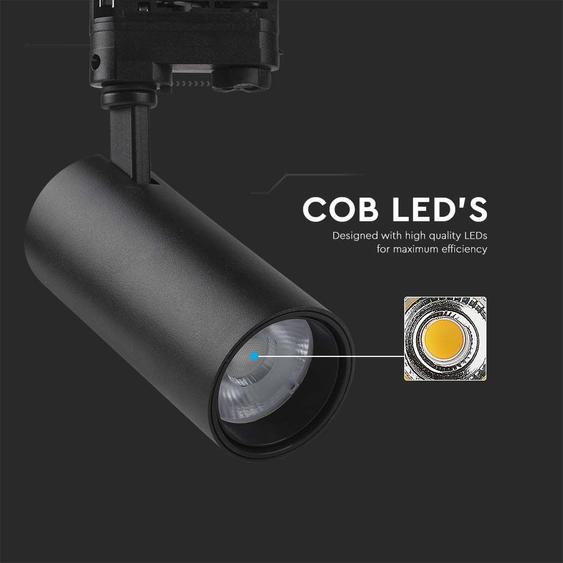 V-TAC 30W COB sínes spotlámpa, állítható színhőmérséklettel, fekete házas - SKU 8078