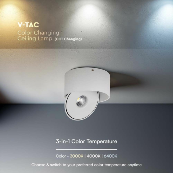 V-TAC 30W mennyezeti COB LED mélysugárzó, állítható szöggel, fehér házzal, CCT - SKU 23157