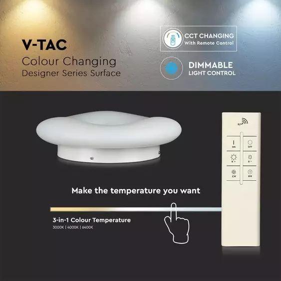 V-TAC 32W mennyezeti designer LED lámpa változtatható színhőmérséklet - SKU 3967
