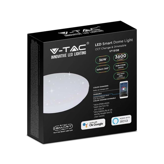 V-TAC 36W csillagos mennyezeti, 32cm okos LED lámpa, RGB+CCT, 100 Lm/W - SKU 7695