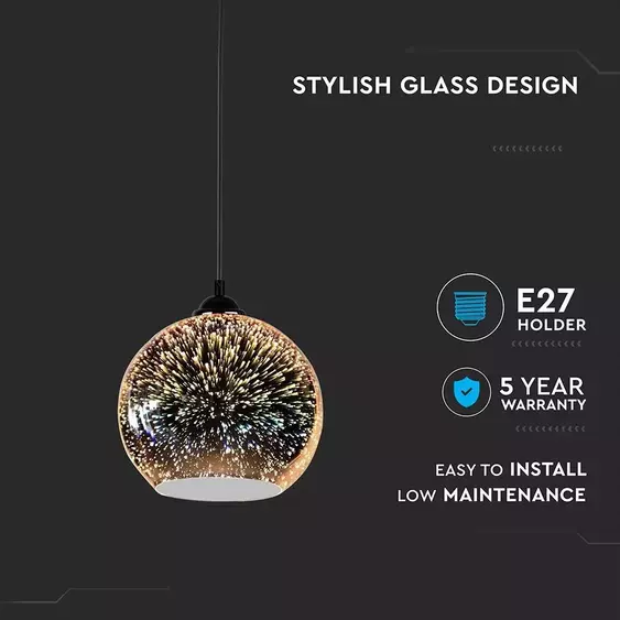 V-TAC 3D-s üveg csillár, függeszték E27 foglalattal, Ø150mm - SKU 40111