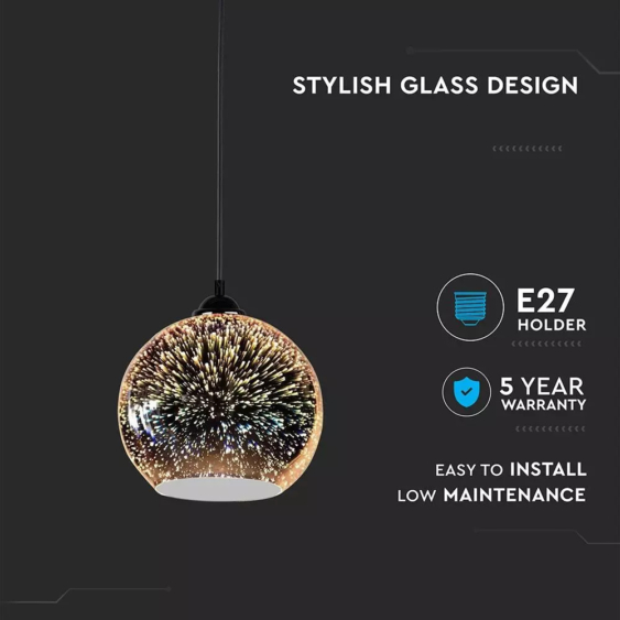 V-TAC 3D-s üveg csillár, függeszték E27 foglalattal, Ø150mm - SKU 40111