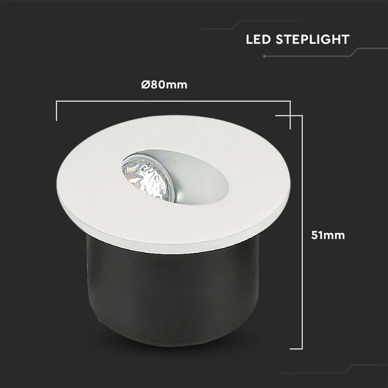 V-TAC 3W beltéri COB LED lépcsővilágítás, kerek, meleg fehér, 90 Lm/W - SKU 211207