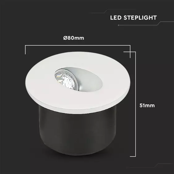 V-TAC 3W beltéri COB LED lépcsővilágítás, kerek, meleg fehér, 90 Lm/W - SKU 211207