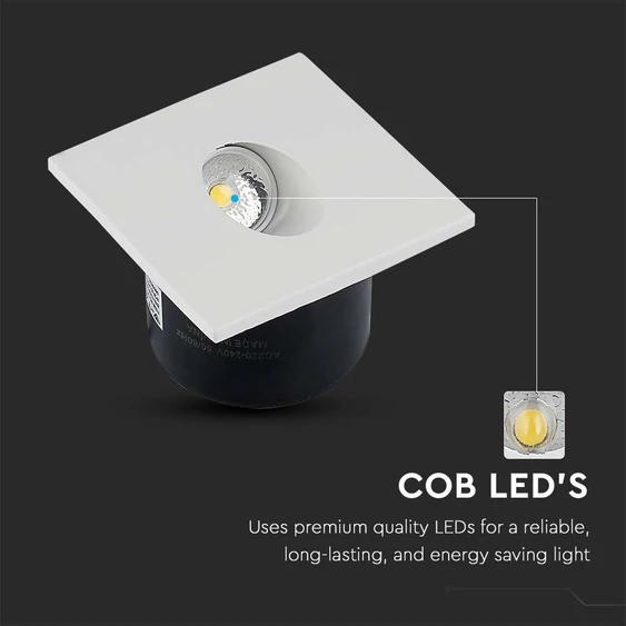 V-TAC 3W beltéri LED lépcsővilágítás, szögletes, meleg fehér - SKU 211209